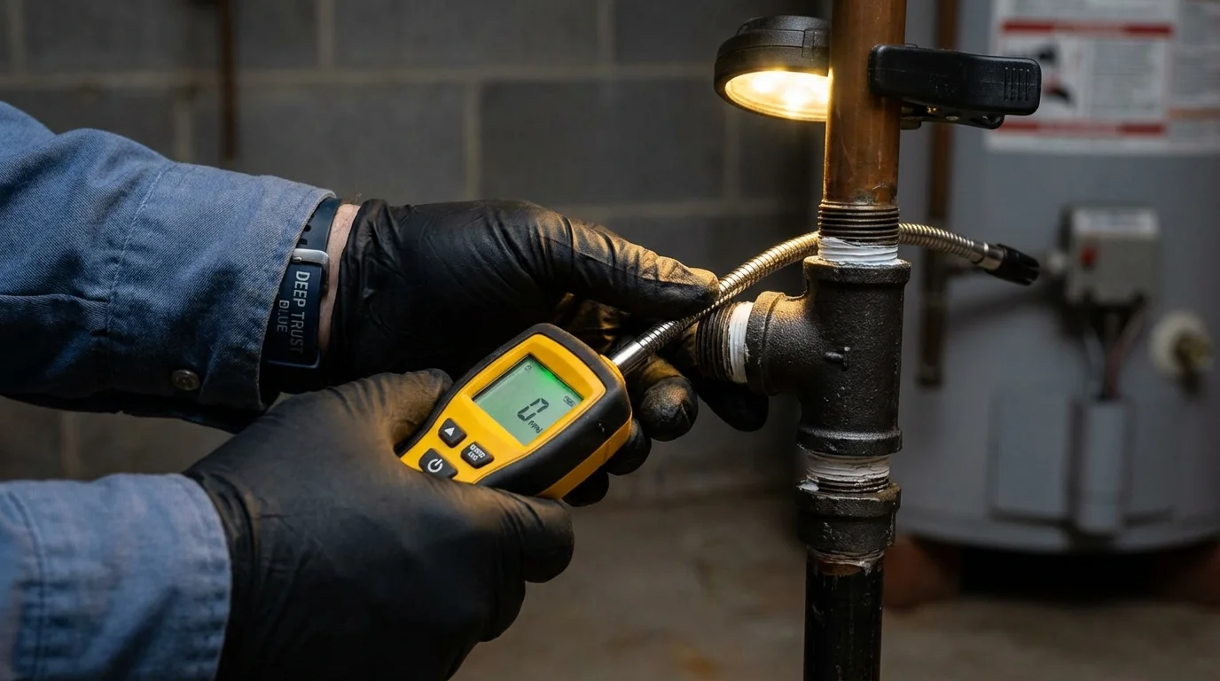 Gas leak detection with electronic sniffer by Johns Plumbing LLC in Lavalette