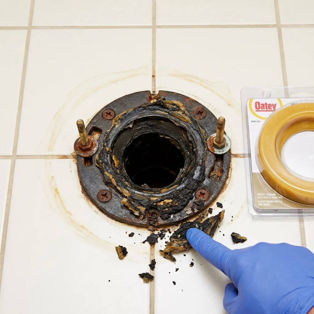 Failed wax ring showing water seepage at the base of a toilet in a Lavalette, WV home