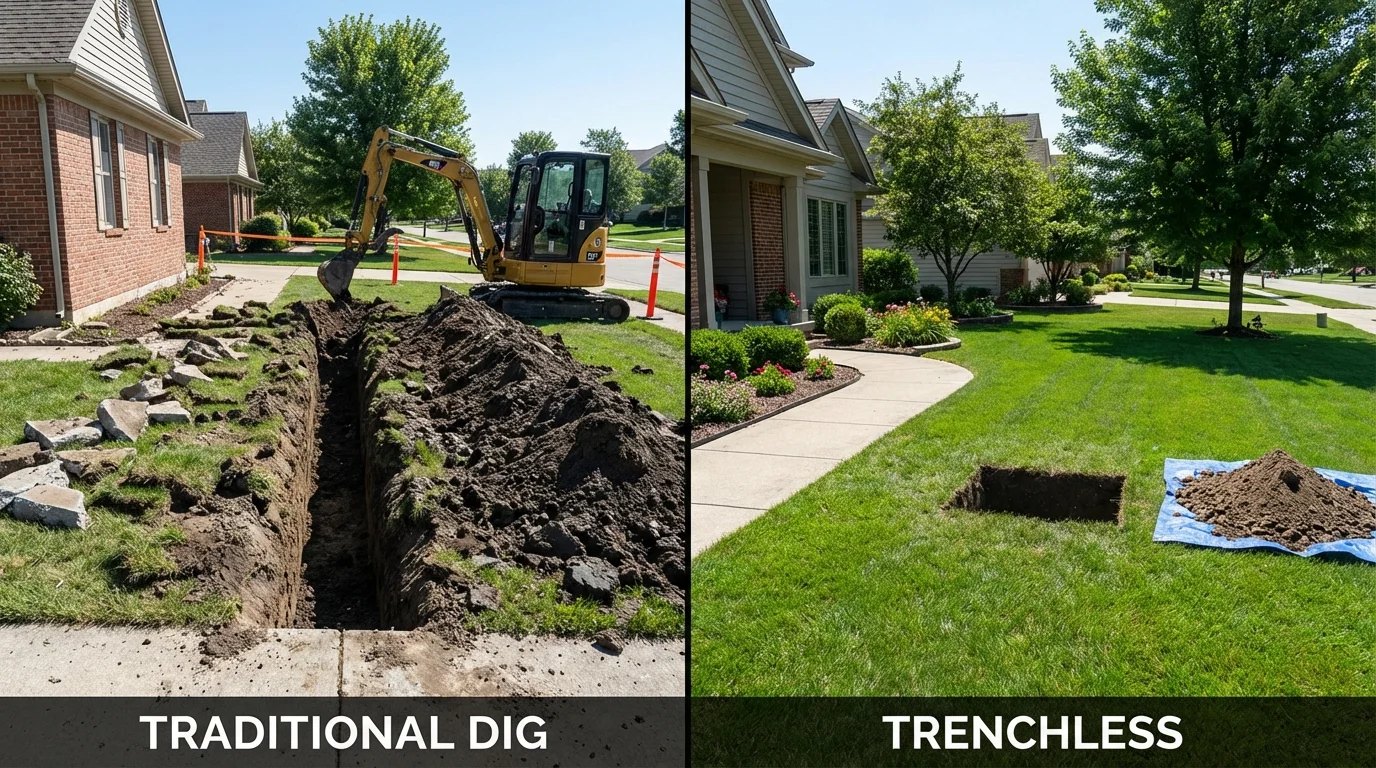 Trenchless sewer repair with minimal yard damage versus traditional excavation in Lavalette, WV